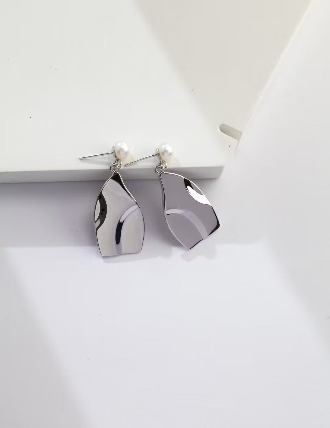 Geometric Pearl Silver Earrings