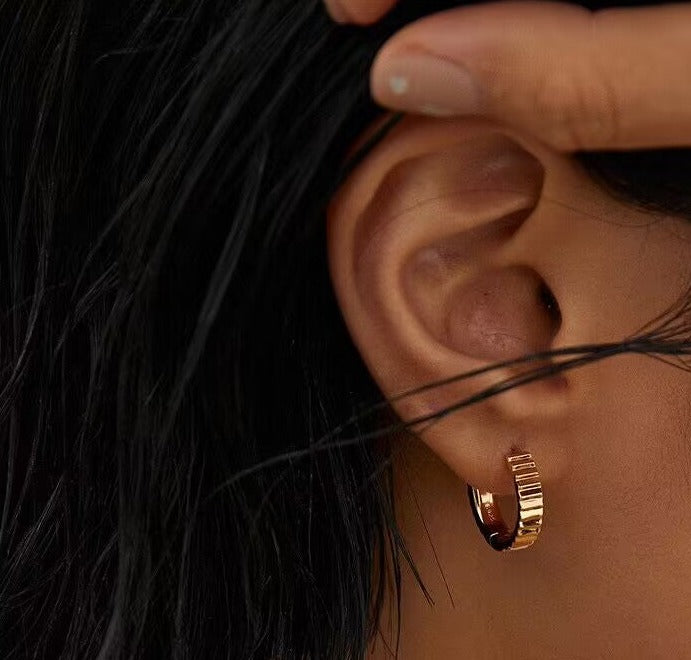 Sleek Silver Gear Hoop Earring