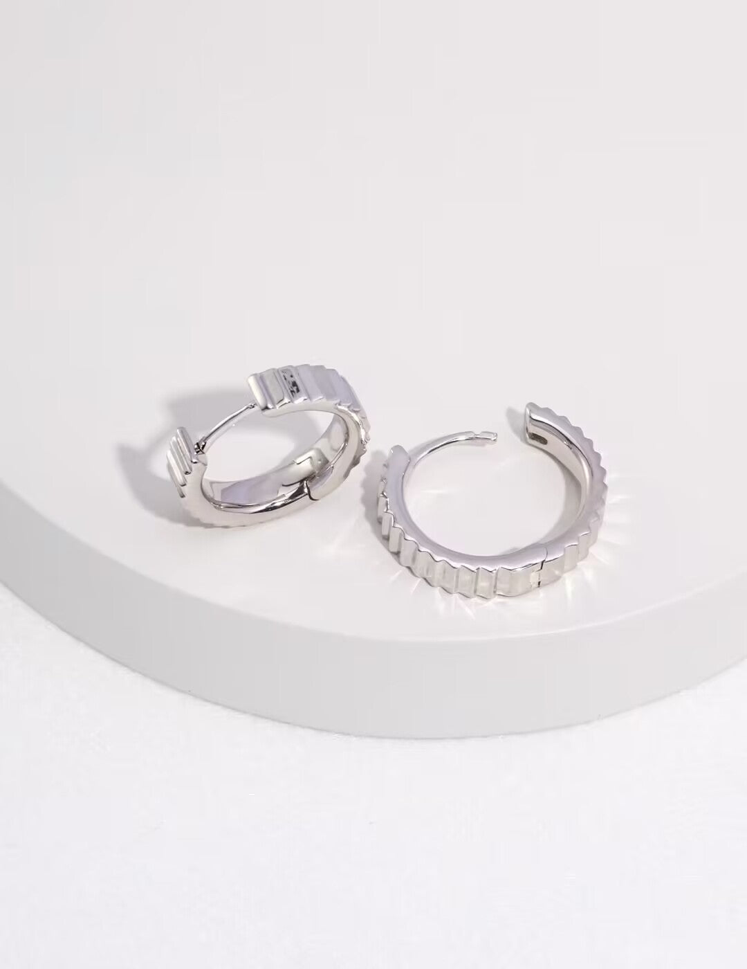 Sleek Silver Gear Hoop Earring