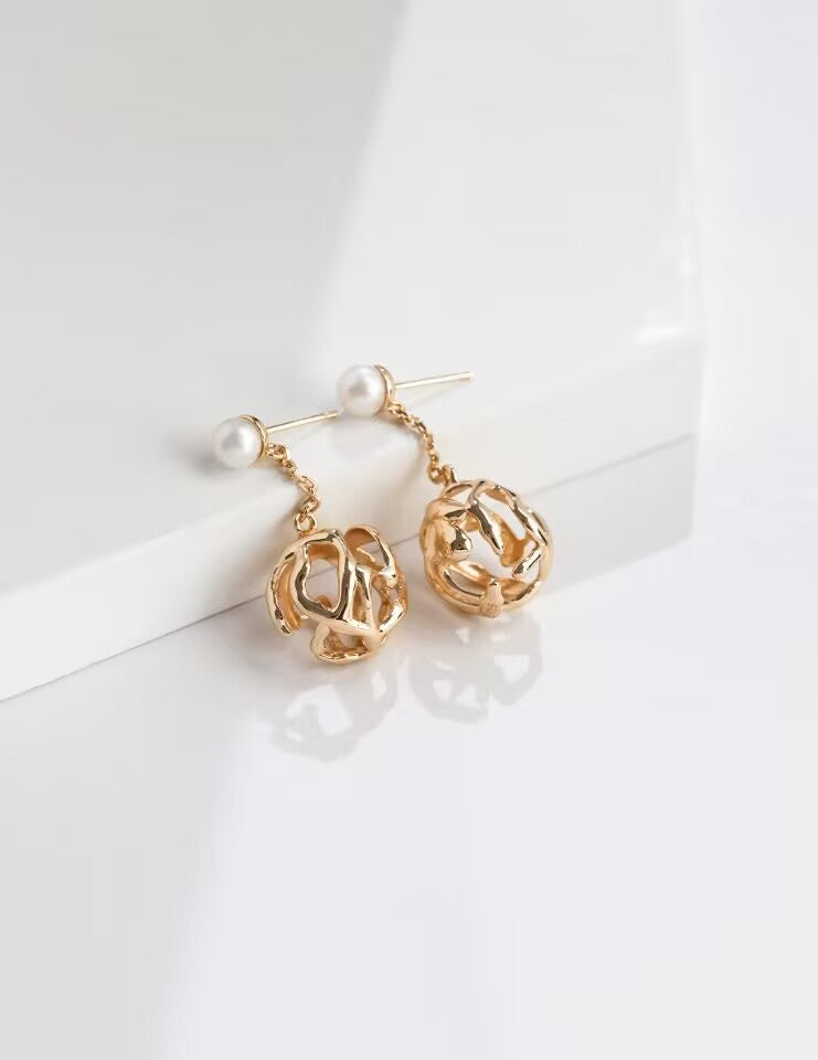 Pearl-Encapsulated Metal Sphere Earrings