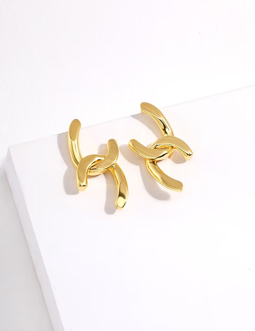 18K Gold Plated Double C Cross Geometric Earrings