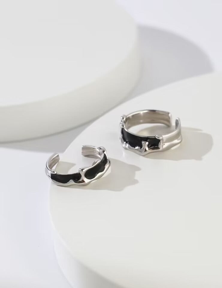 Silver Drip Glaze Couple Rings