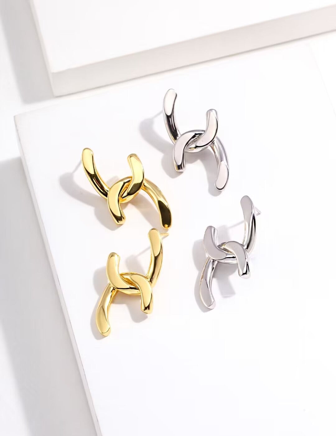 18K Gold Plated Double C Cross Geometric Earrings