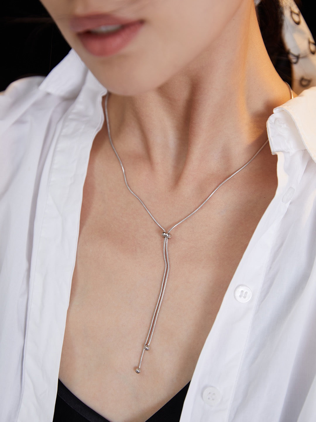 "Effortless Elegance" Pure Silver Long Necklace